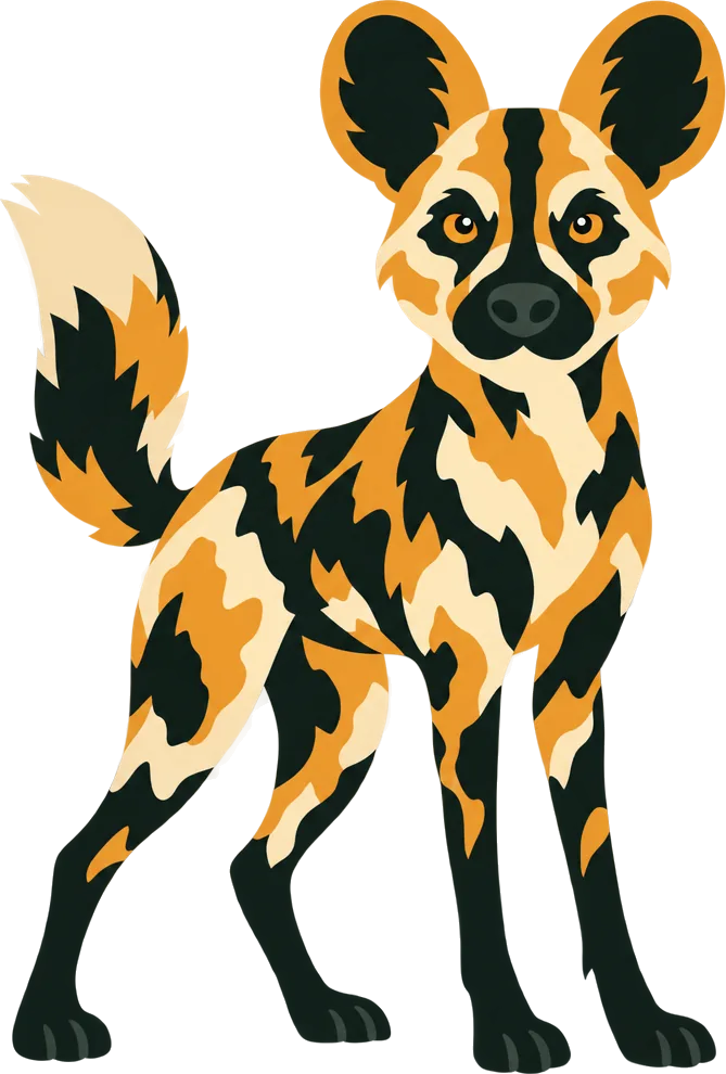 The ChatKNP wild dog, the pack’s scout, standing with its ears up